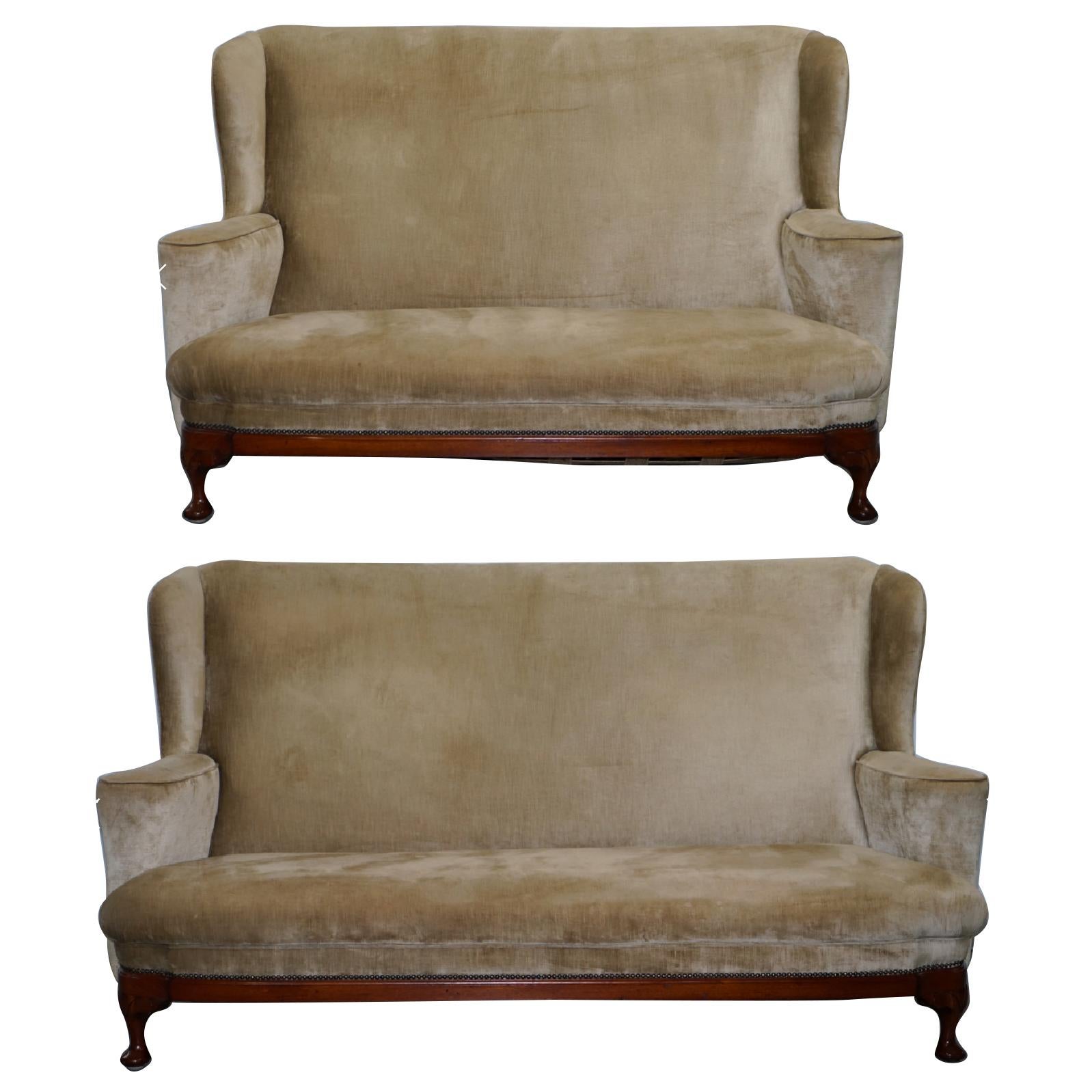 Matching Pair of George I Style Settees Victorian Made Walnut Mahogany Frame