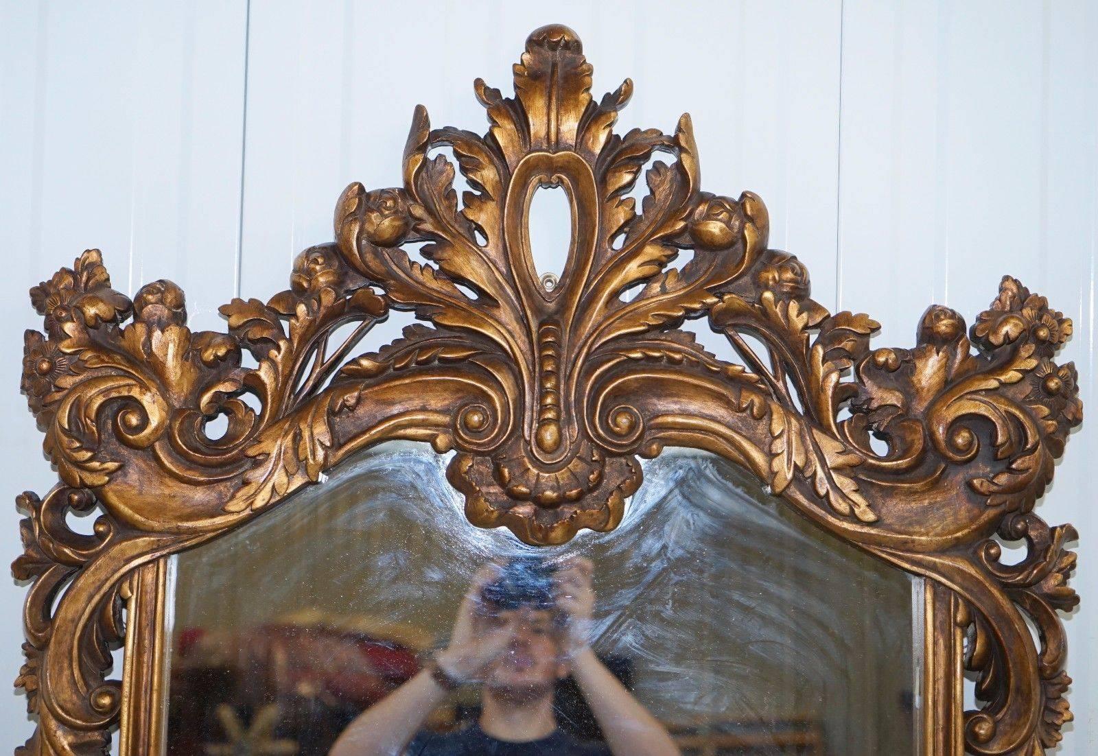 French Provincial Matching Pair of Hand-Carved French Gold Leaf Painted Large Mirrors Rococo
