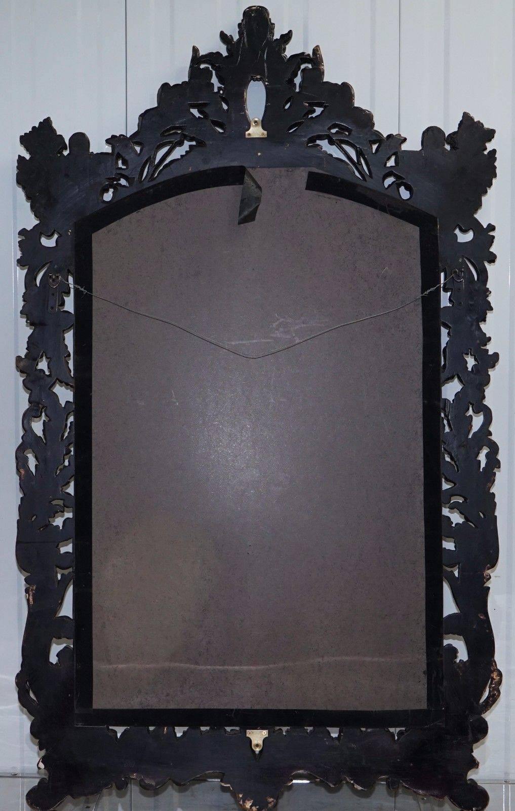 Matching Pair of Hand-Carved French Gold Leaf Painted Large Mirrors Rococo 1
