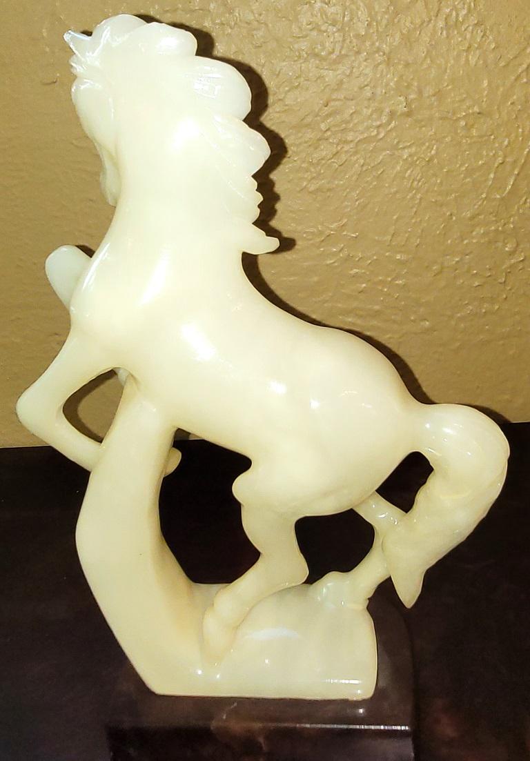 Matching Pair of Handcarved Italian Alabaster Horses In Good Condition For Sale In Dallas, TX
