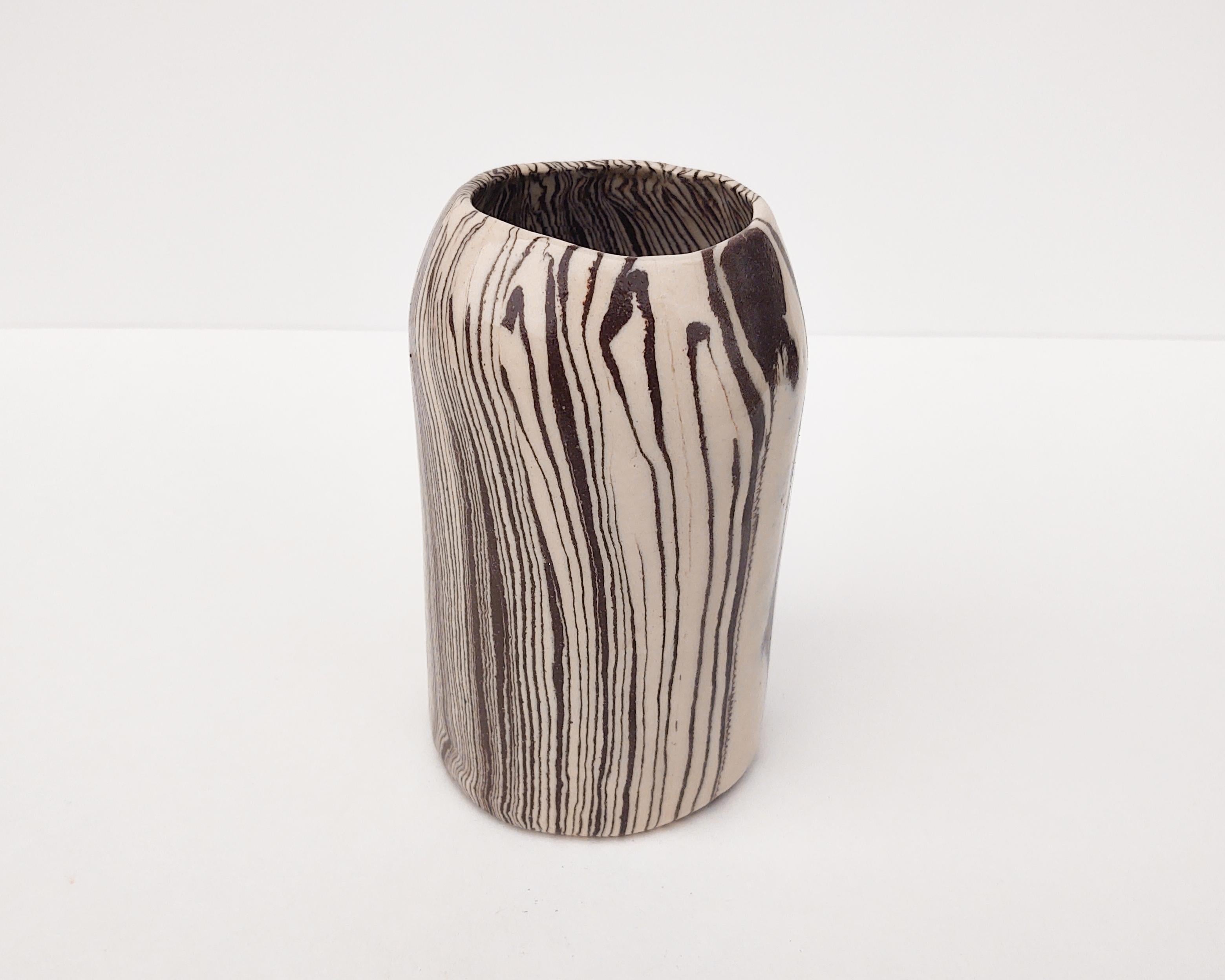 Hand-Crafted Matching Pair of Handmade Nerikomi 'Vanilla Bean' Vases by Fizzy Ceramics For Sale