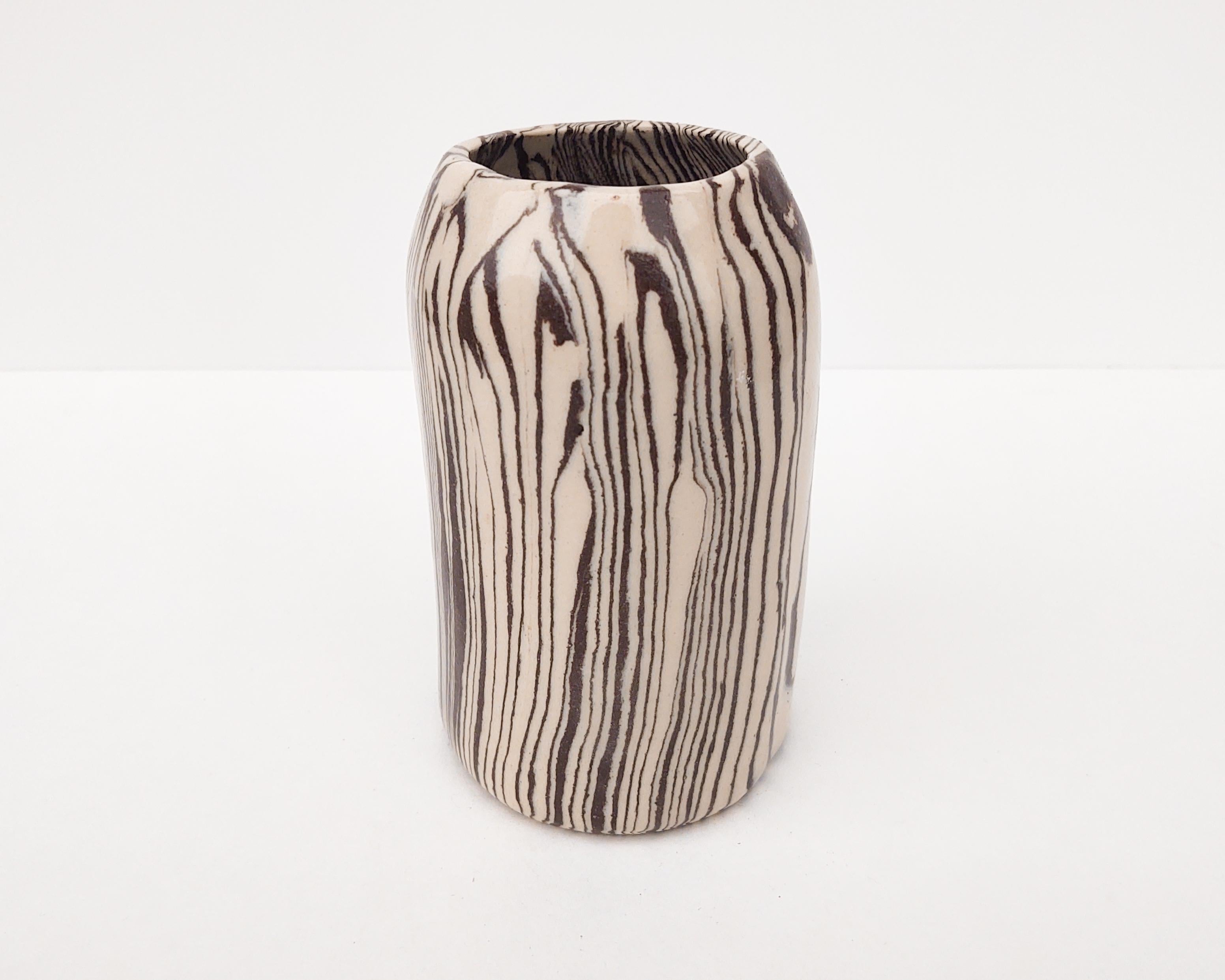 Matching Pair of Handmade Nerikomi 'Vanilla Bean' Vases by Fizzy Ceramics For Sale 2