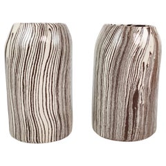 Matching Pair of Handmade Nerikomi 'Vanilla Bean' Vases by Fizzy Ceramics
