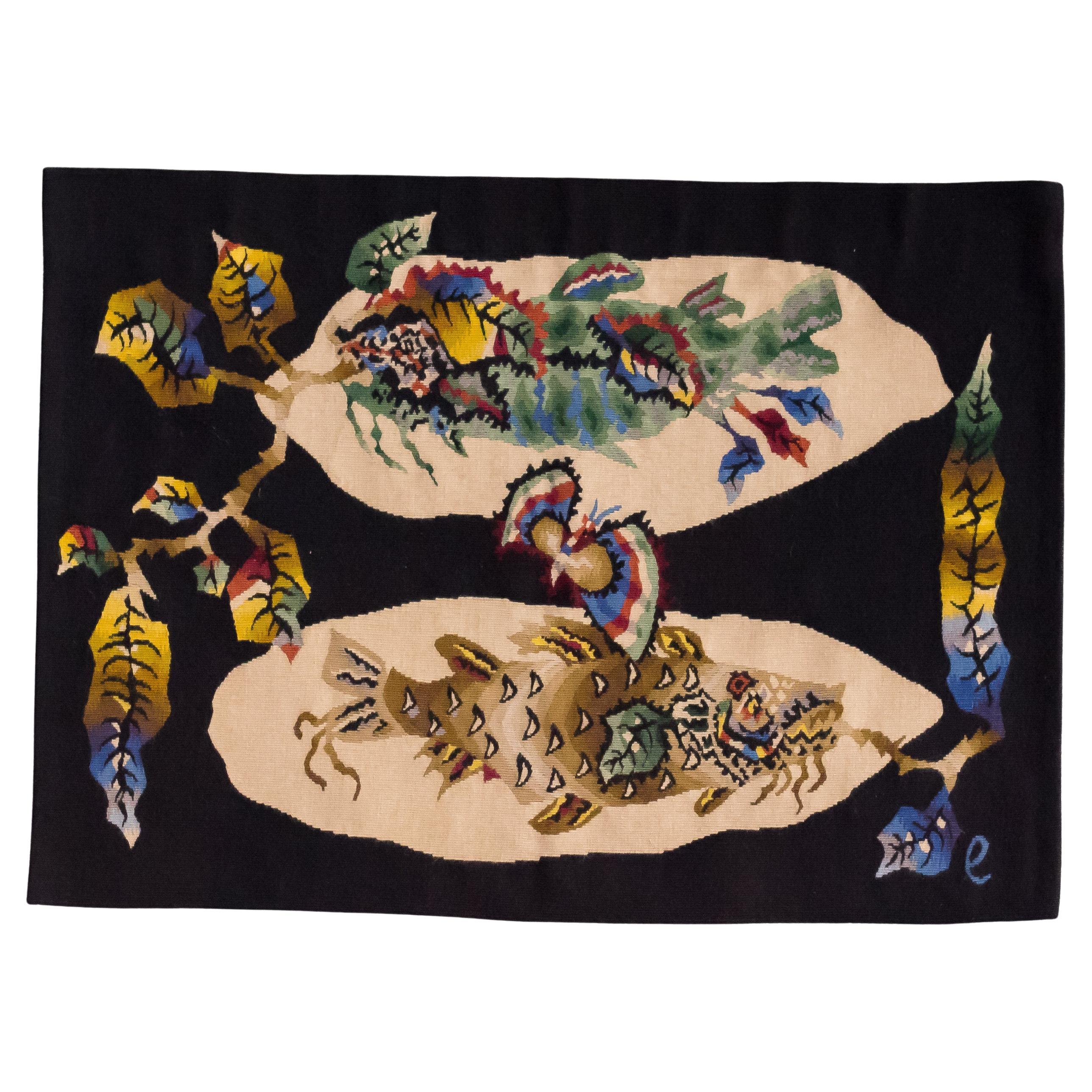Paire de tapisseries d'Aubusson, tissées et signées à la main Jean Lurcat, 1950