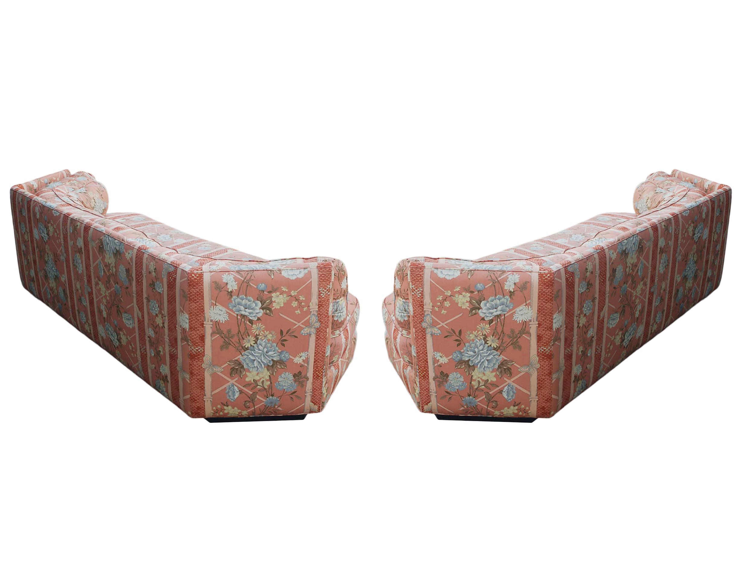 Matching Pair of Hexagonal Mid-Century Modern Sofas by Bernhardt, Plinth Bases 2