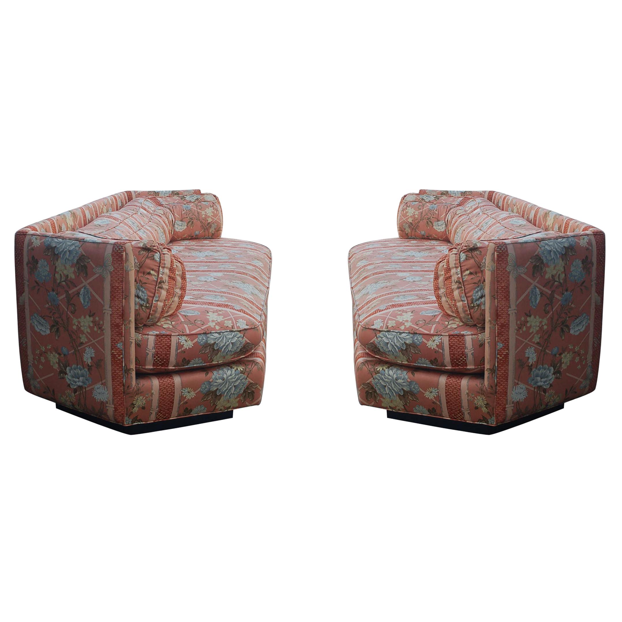 Matching Pair of Hexagonal Mid-Century Modern Sofas by Bernhardt, Plinth Bases