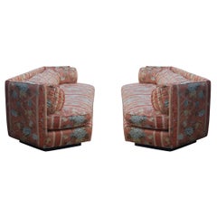 Vintage Matching Pair of Hexagonal Mid-Century Modern Sofas by Bernhardt, Plinth Bases