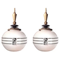Matching Pair of High Style Art Deco Globe Pendents