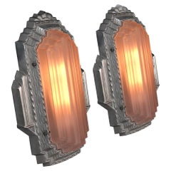 Antique Matching Pair of High Style Art Deco Sconce or Ceiling Flush Mounts