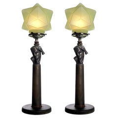 Antique Matching Pair of High Style Art Deco Table Lamps