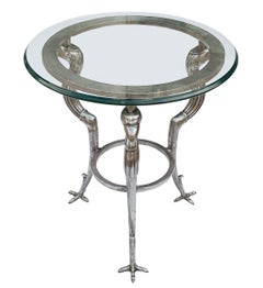Matching Pair of Hollywood Regency Glass & Steel End Tables by Maitland Smith