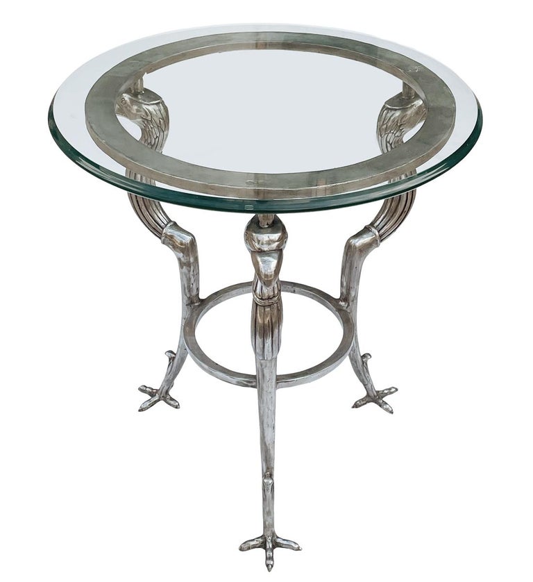 Matching Pair of Hollywood Regency Glass and Steel End Tables by