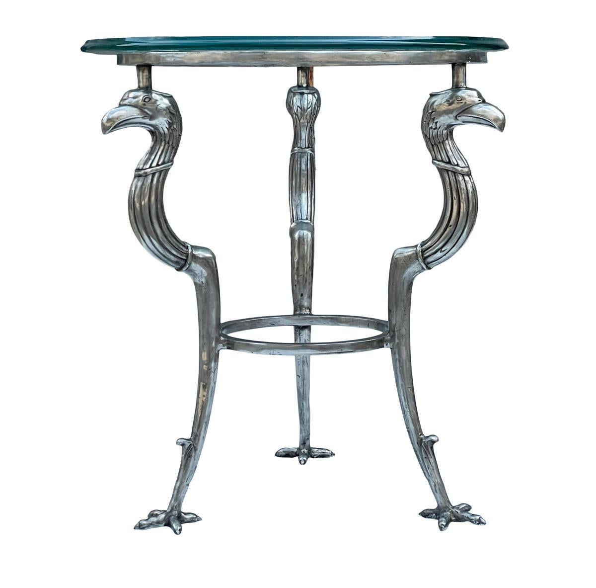 Late 20th Century Matching Pair of Hollywood Regency Glass & Steel End Tables by Maitland Smith For Sale