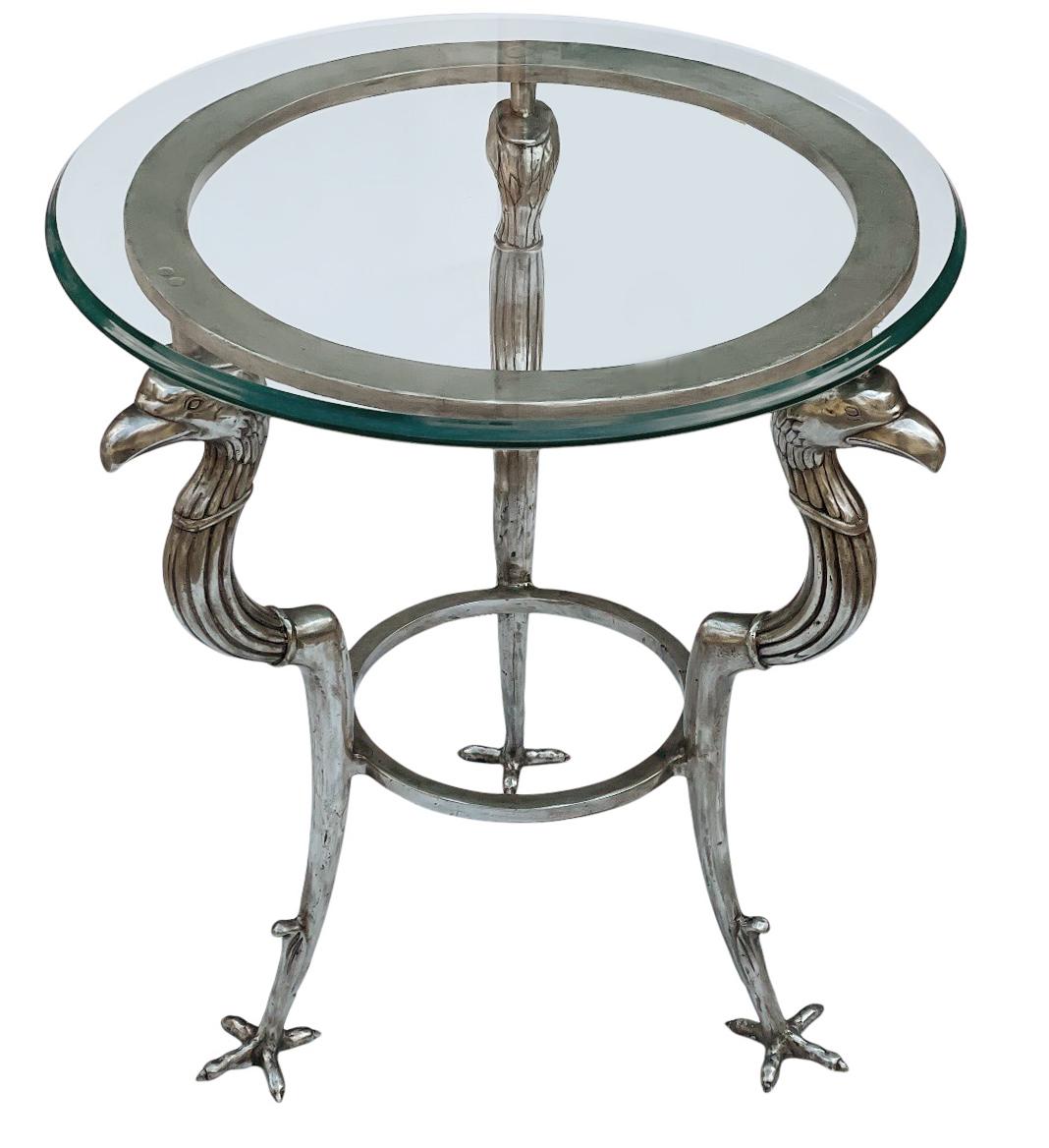 Matching Pair of Hollywood Regency Glass & Steel End Tables by Maitland Smith For Sale 2