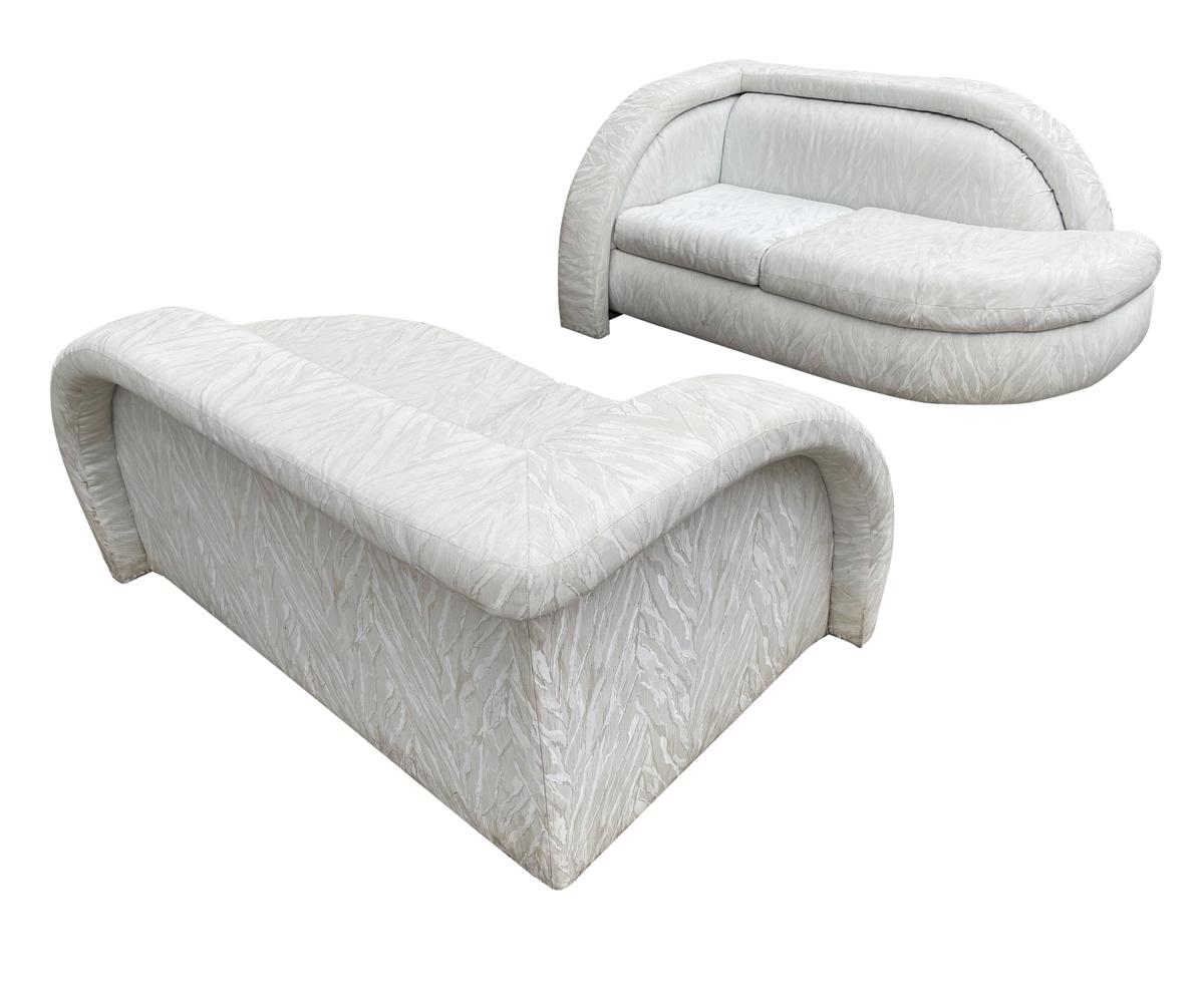 Late 20th Century Matching Pair of Hollywood Regency Love Seats or Chaise Lounges in White For Sale