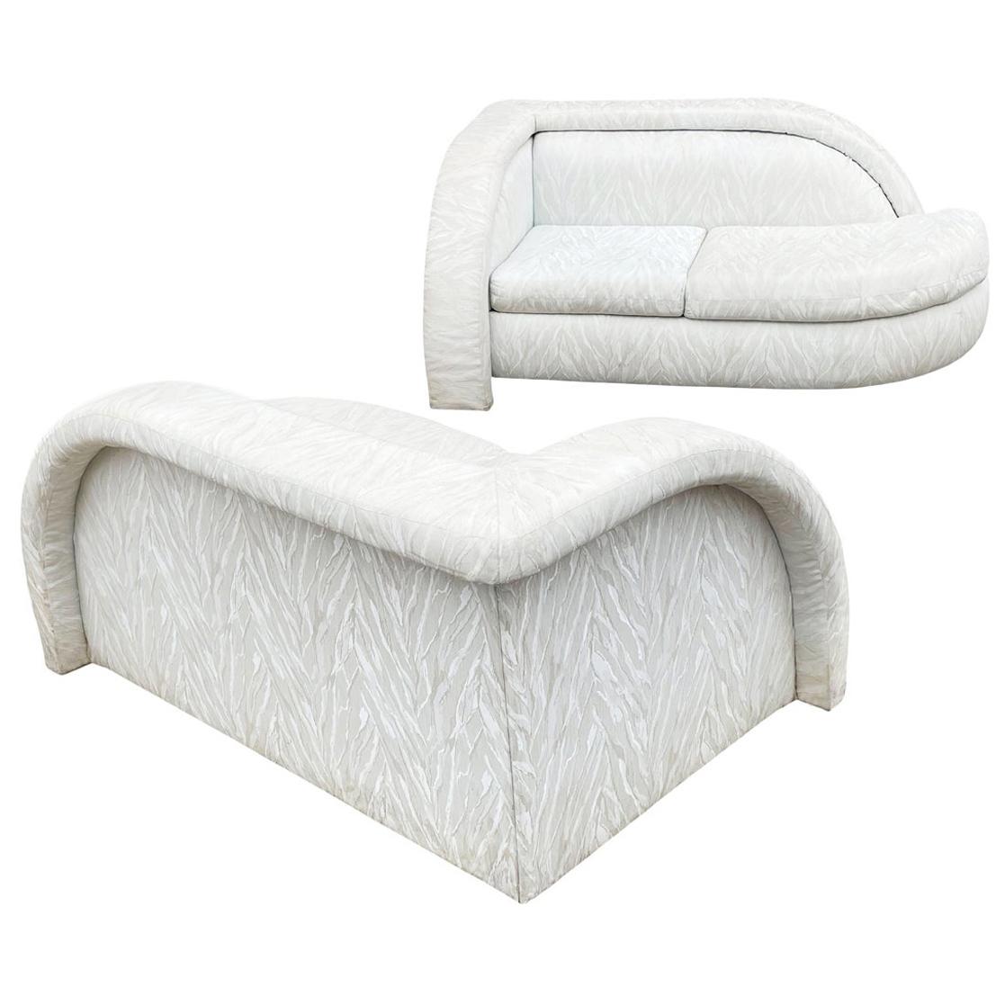 Matching Pair of Hollywood Regency Love Seats or Chaise Lounges in White For Sale