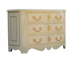 Matching Pair of Italian Ivory White Lacquer Commodes or Chests with Gold Leaf