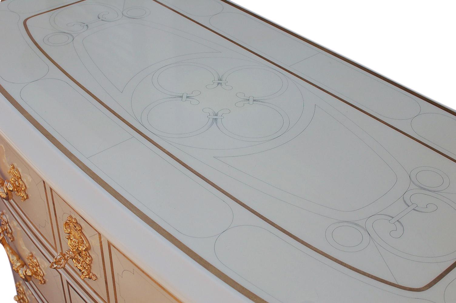 Matching Pair of Italian Ivory White Lacquer Commodes or Chests with Gold Leaf 3