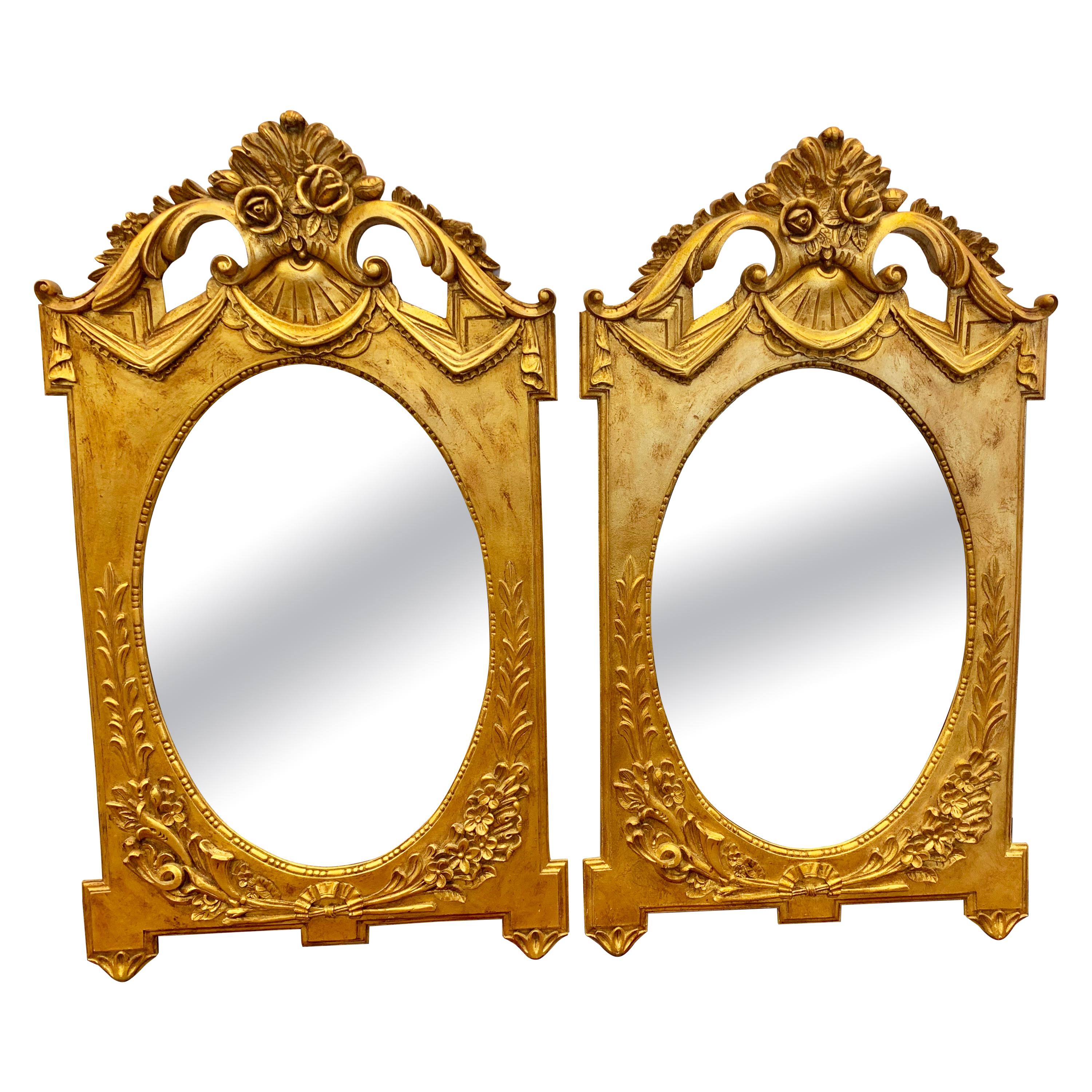 Matching Pair of Italian Neoclassical Gilt Gold Mirrors