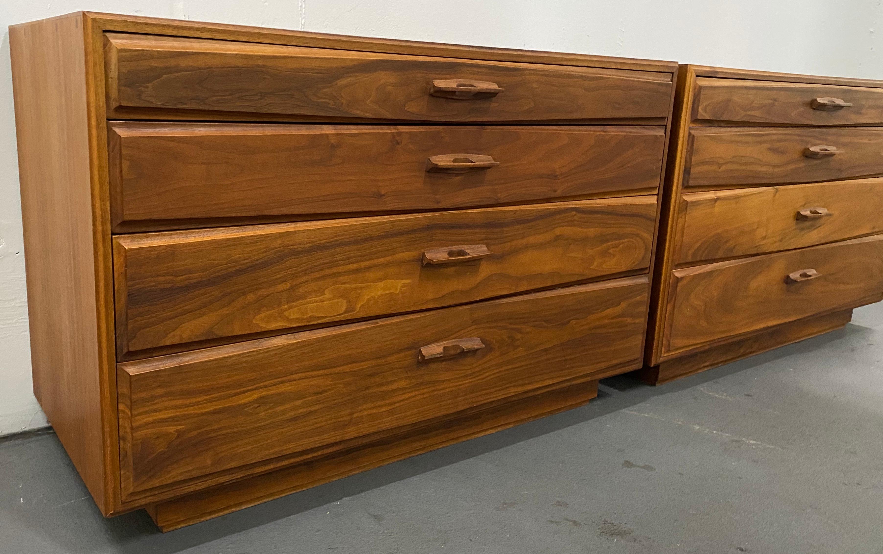 Matching pair of John Kapel Mid-Century Modern walnut dressers

Classic Mid-Century Modern chest of drawers

John Kapel (1922- ) is a designer living in Woodside, California. He graduated from the Cranbrook Academy of Art in Bloomfield,