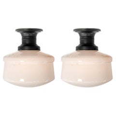 Matching Pair of Large Early School House Flush Mounts