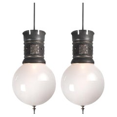 Matching Pair of Large Globe Castle Lights