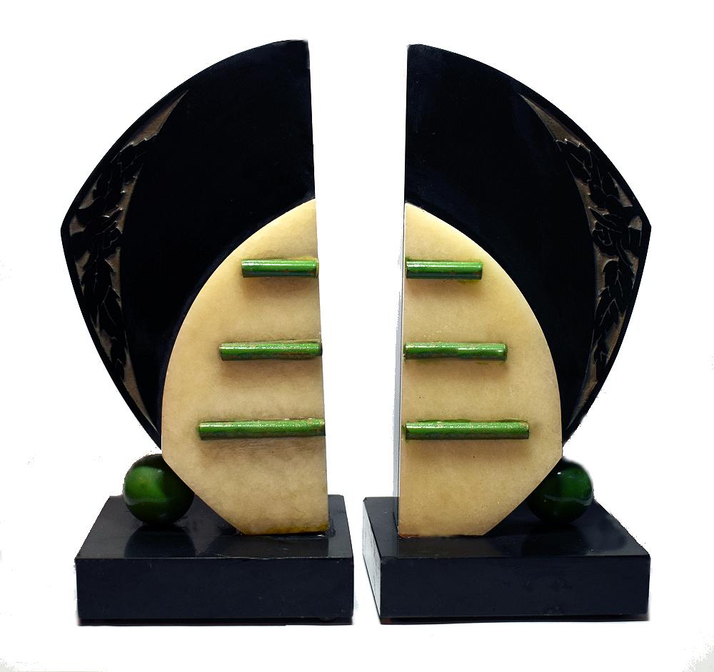 Marble Matching Pair of Large Modernist Art Deco Bookends
