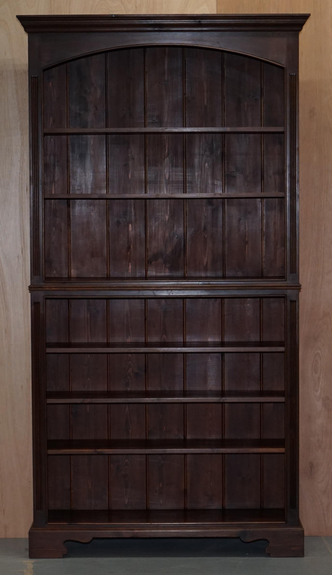 Matching Pair of Large Vintage Library Bookcases in Pine with Adjustable Shelves 5