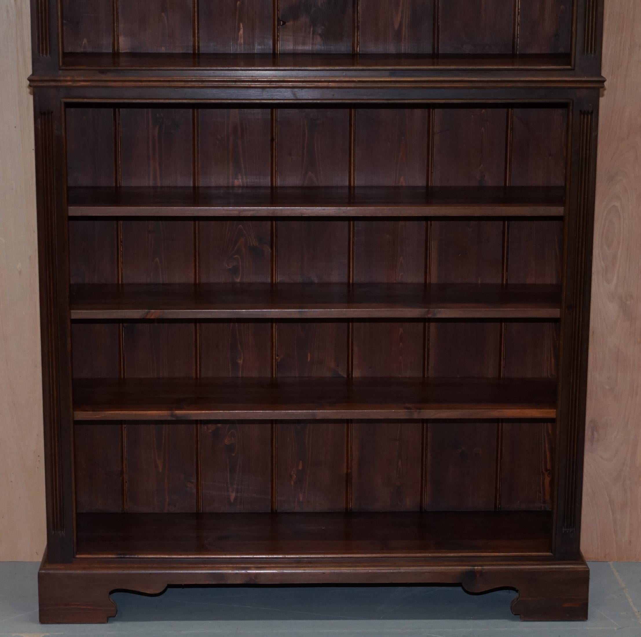 Matching Pair of Large Vintage Library Bookcases in Pine with Adjustable Shelves 7