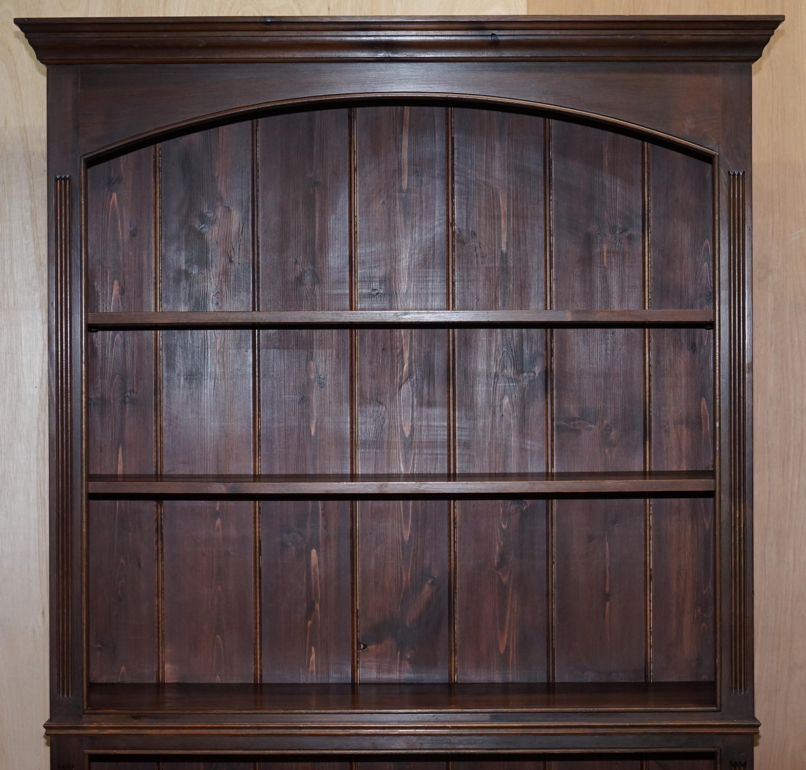 Matching Pair of Large Vintage Library Bookcases in Pine with Adjustable Shelves 8