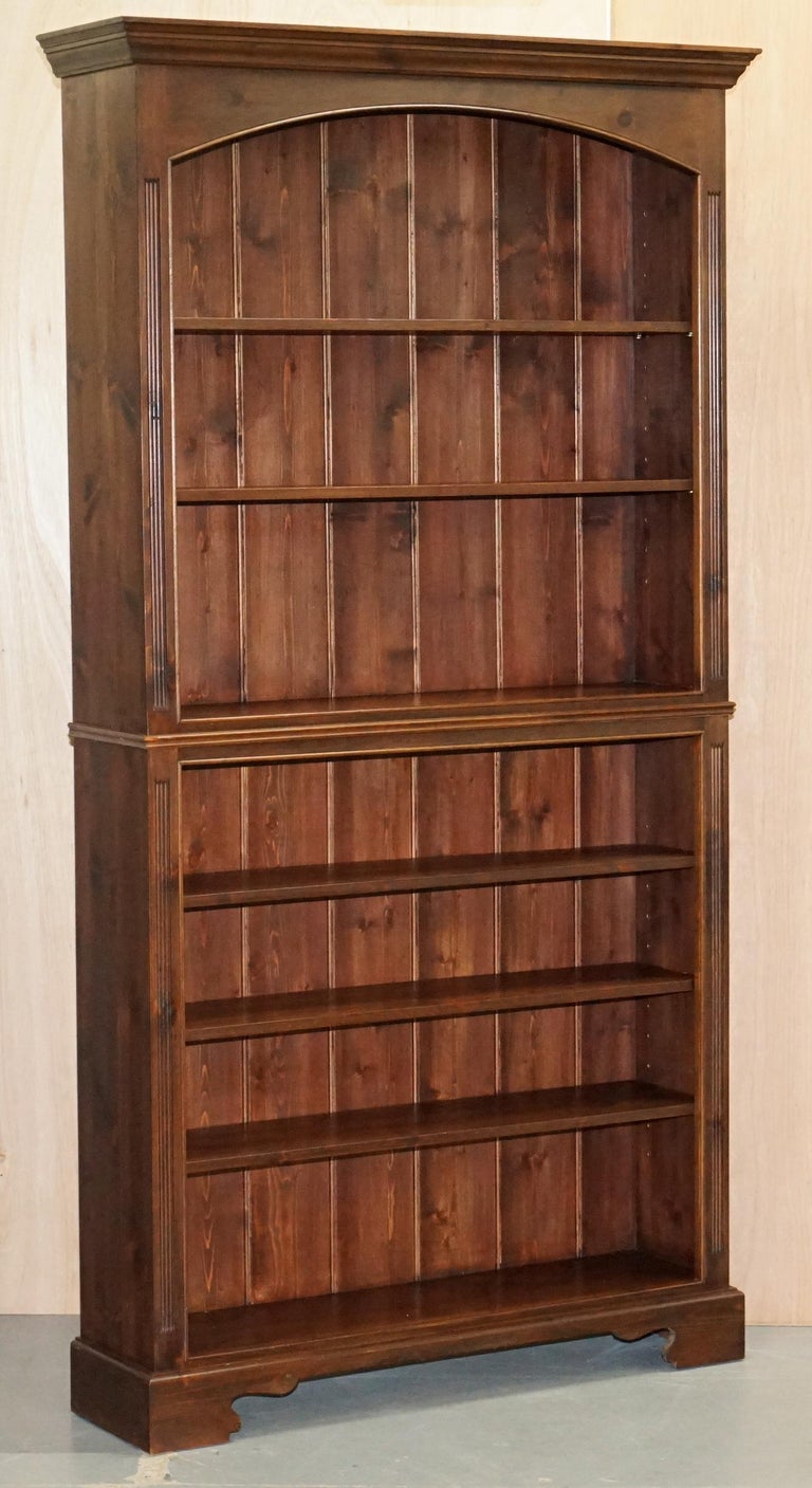 Matching Pair of Large Vintage Library Bookcases in Pine with