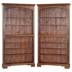 Matching Pair of Large Vintage Library Bookcases in Pine with Adjustable Shelves