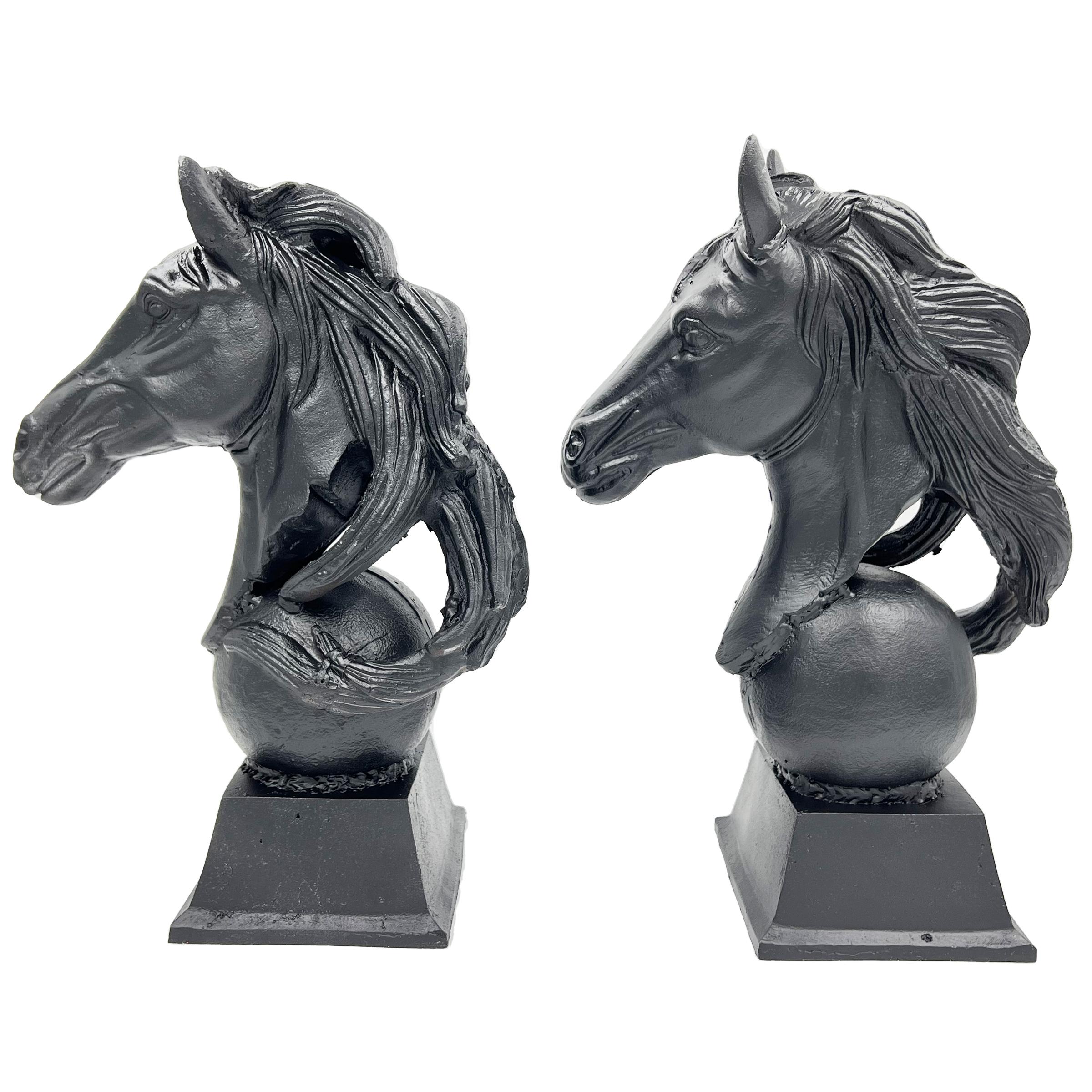 European Matching Pair Of Metal Horse Busts, Mid 20th Century  For Sale