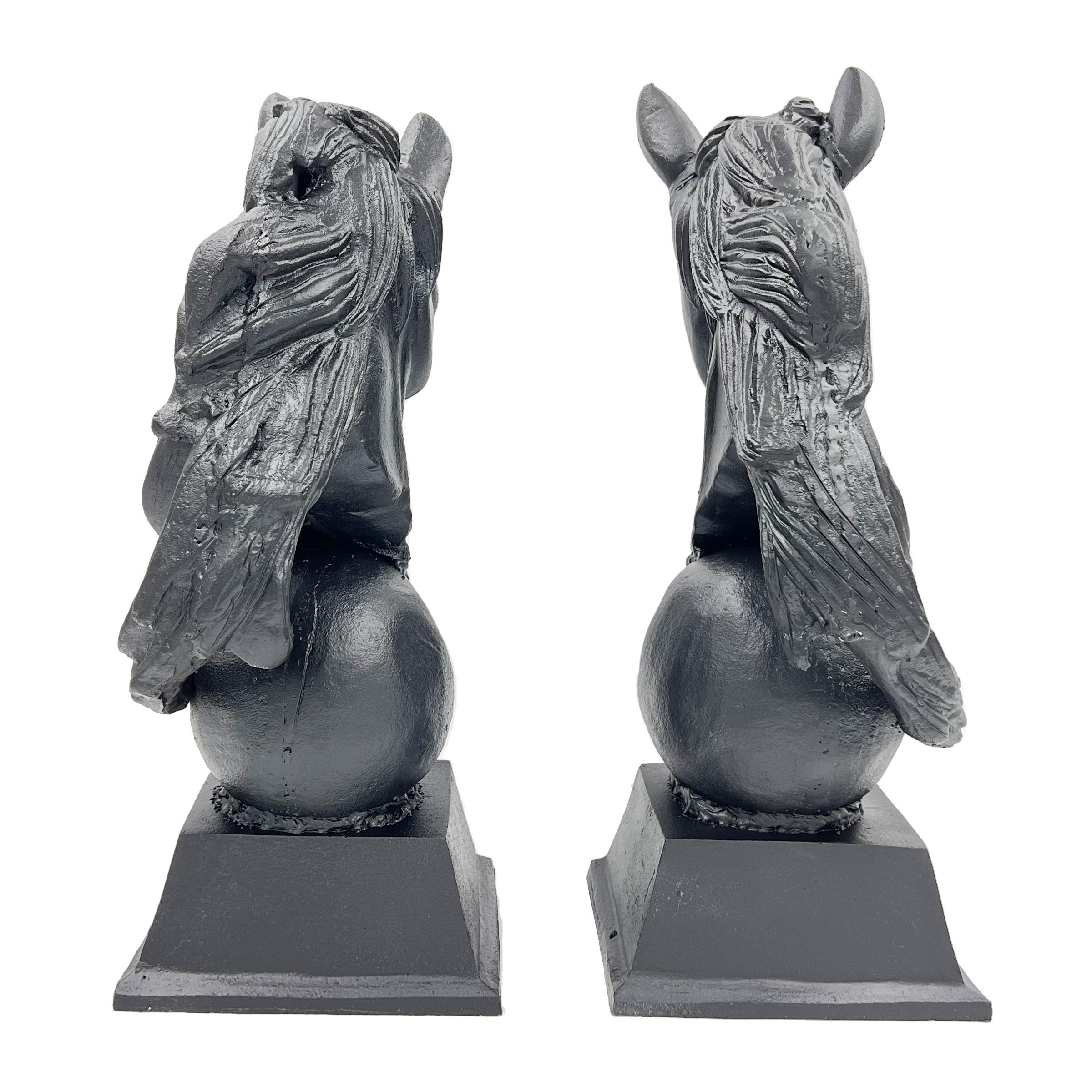Matching Pair Of Metal Horse Busts, Mid 20th Century  In Good Condition For Sale In London, GB