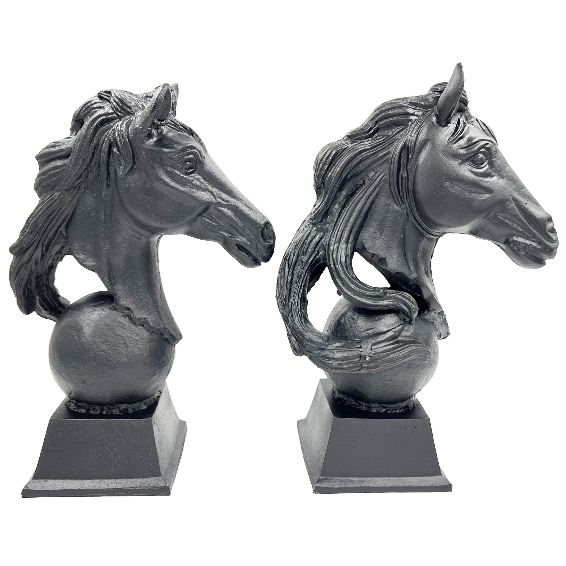 Iron Matching Pair Of Metal Horse Busts, Mid 20th Century  For Sale