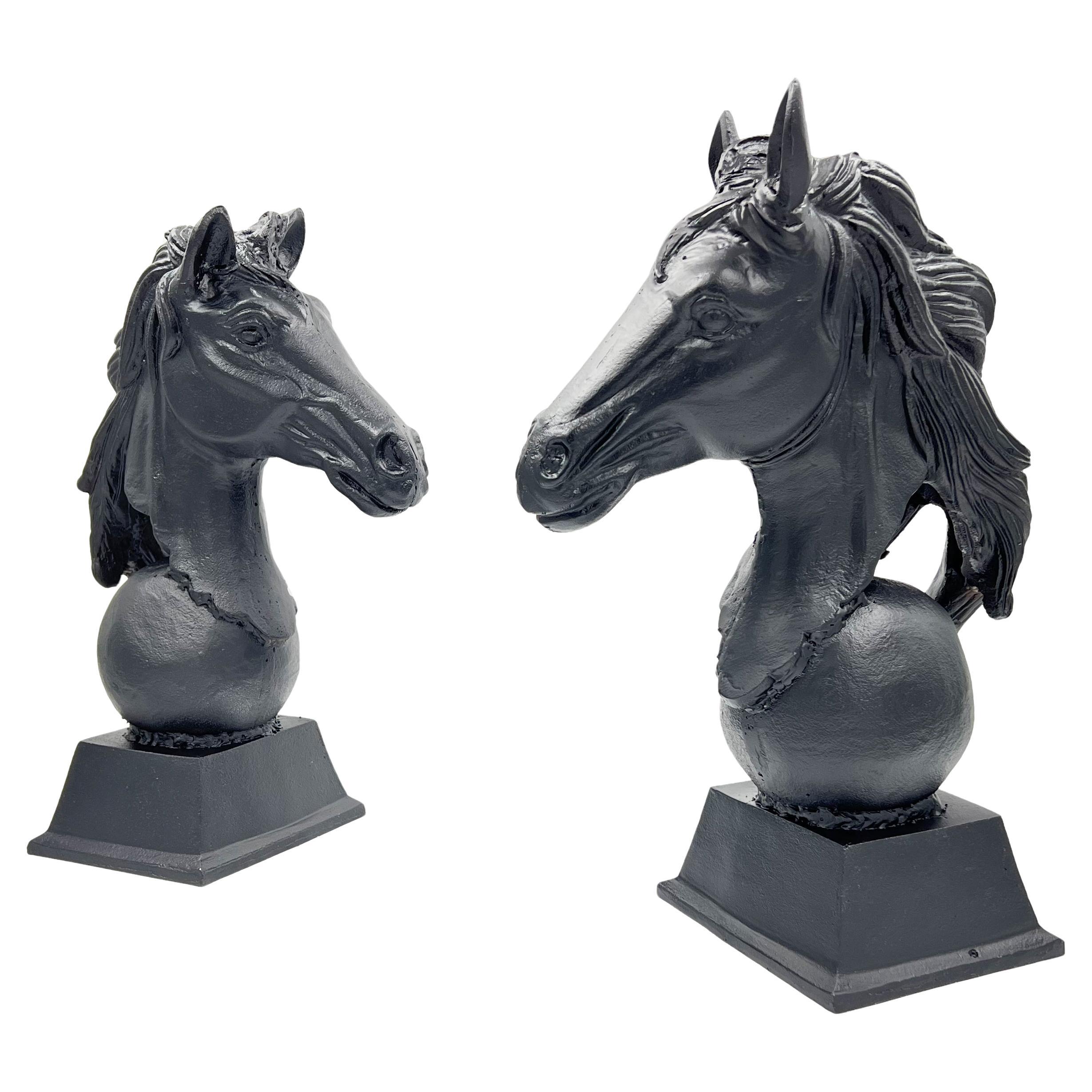 Matching Pair Of Metal Horse Busts, Mid 20th Century  For Sale