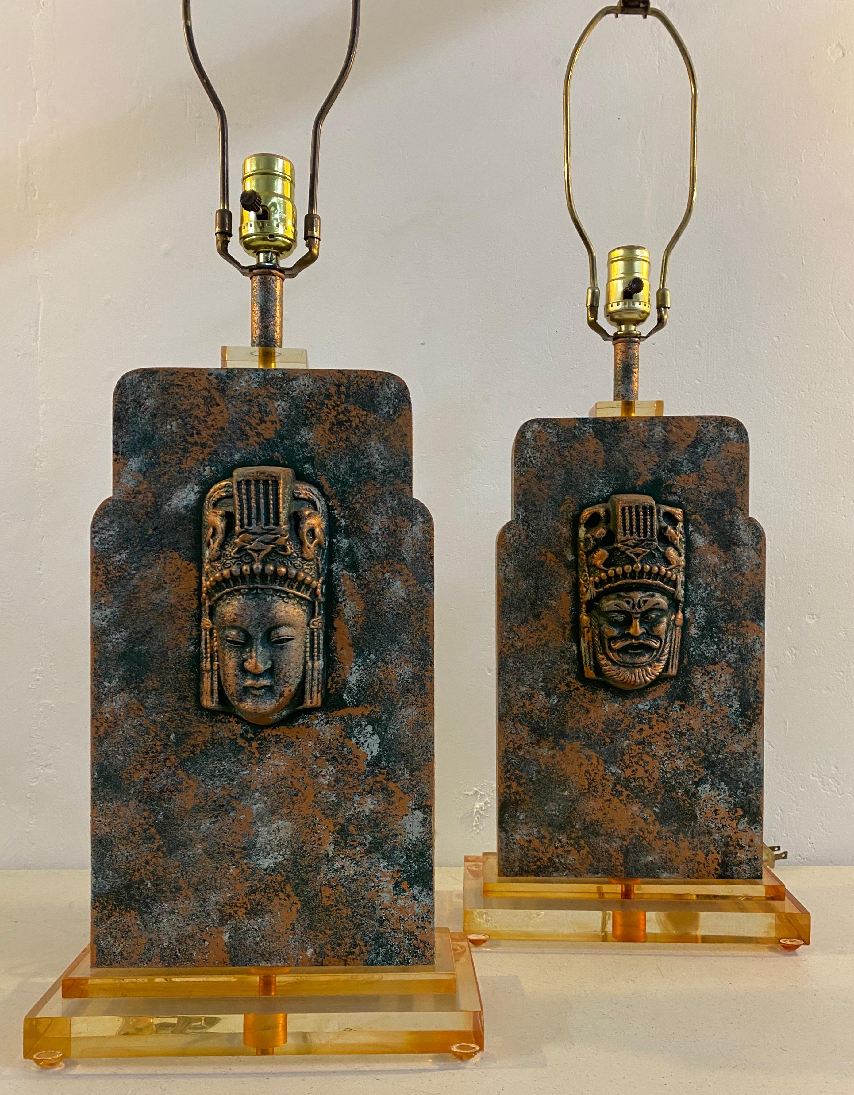 American Matching Pair of Midcentury Asian Inspired Table Lamps, circa 1950 For Sale