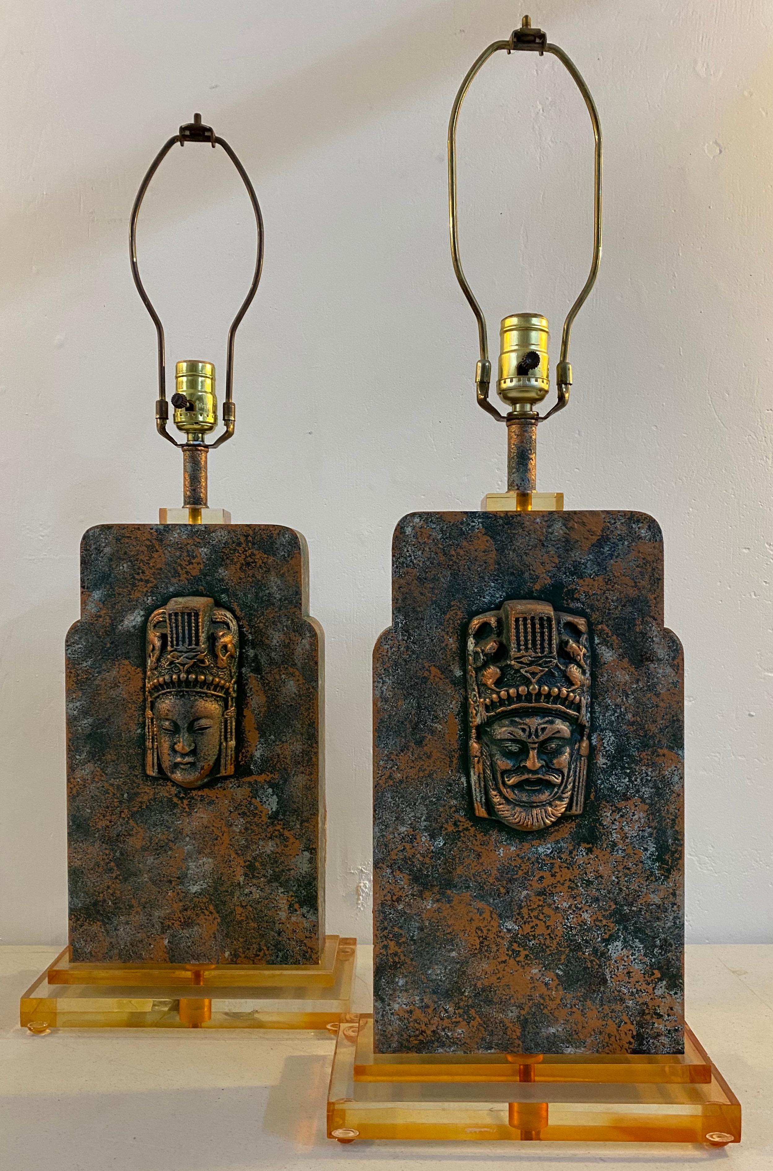 Hand-Painted Matching Pair of Midcentury Asian Inspired Table Lamps, circa 1950 For Sale