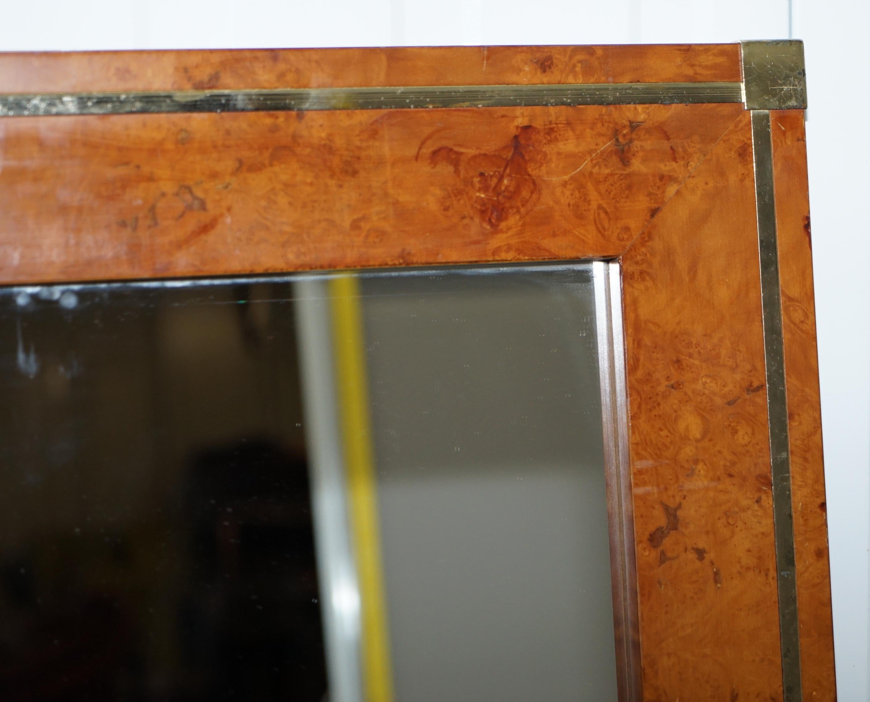 Matching Pair of Midcentury Burr Walnut & Gold Plated Renato Zevi Wall Mirrors For Sale 3