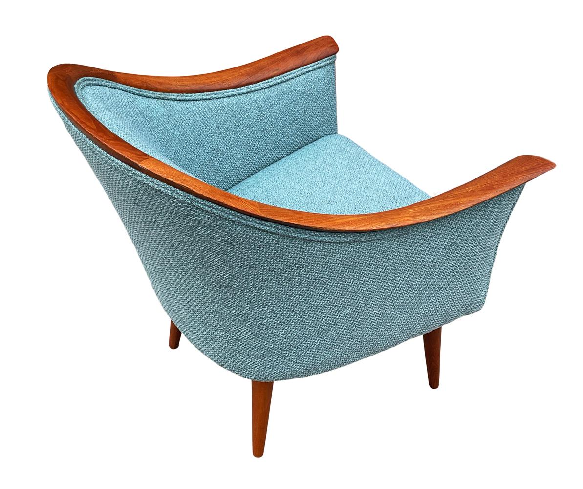 Matching Pair of Mid Century Danish Modern Lounge Chairs in Teak & Sage Tweed For Sale 2