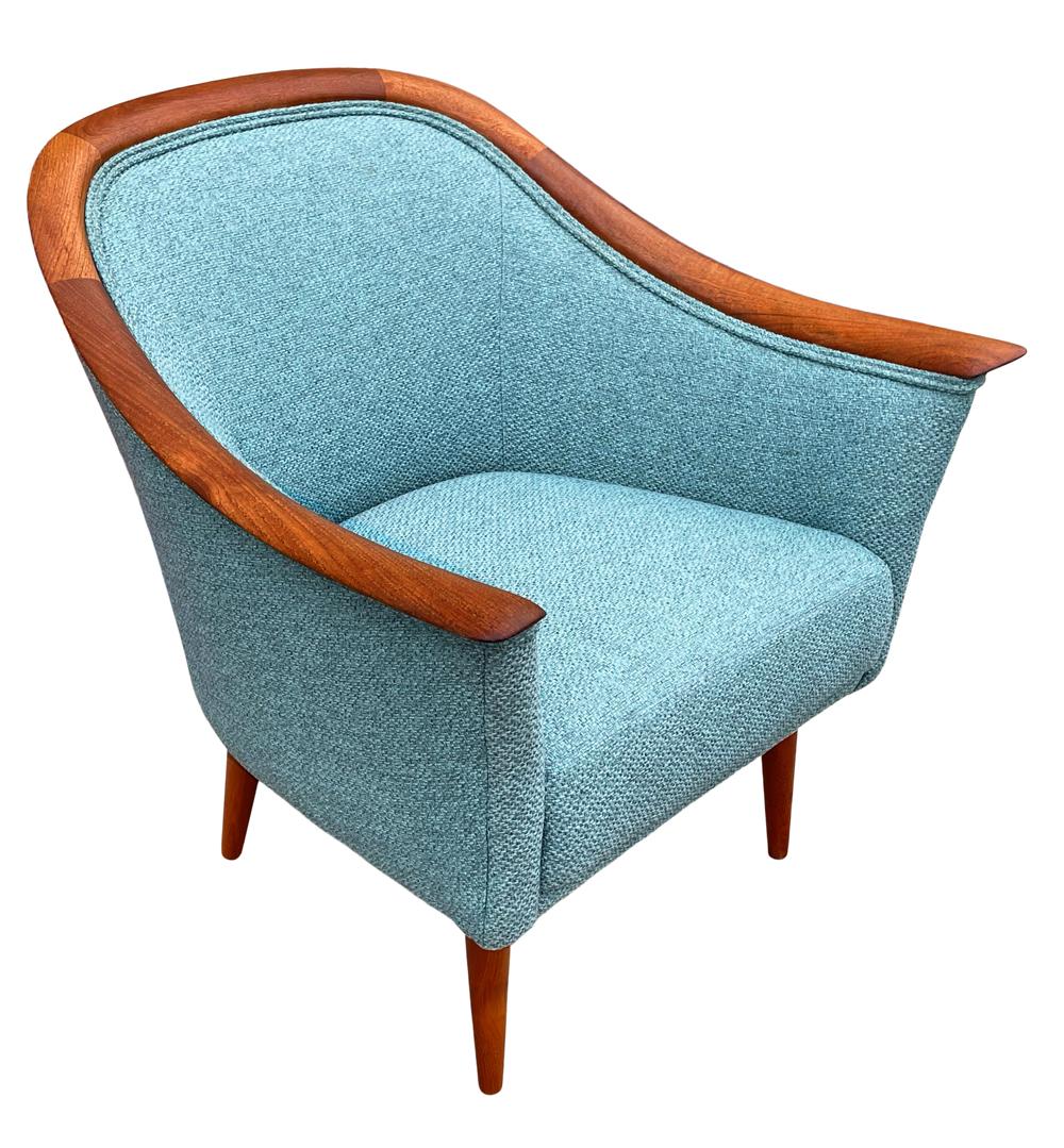 Ein Paar Mid Century Danish Modern Lounge Chairs aus Teak und Sage Tweed (Dänisch) im Angebot