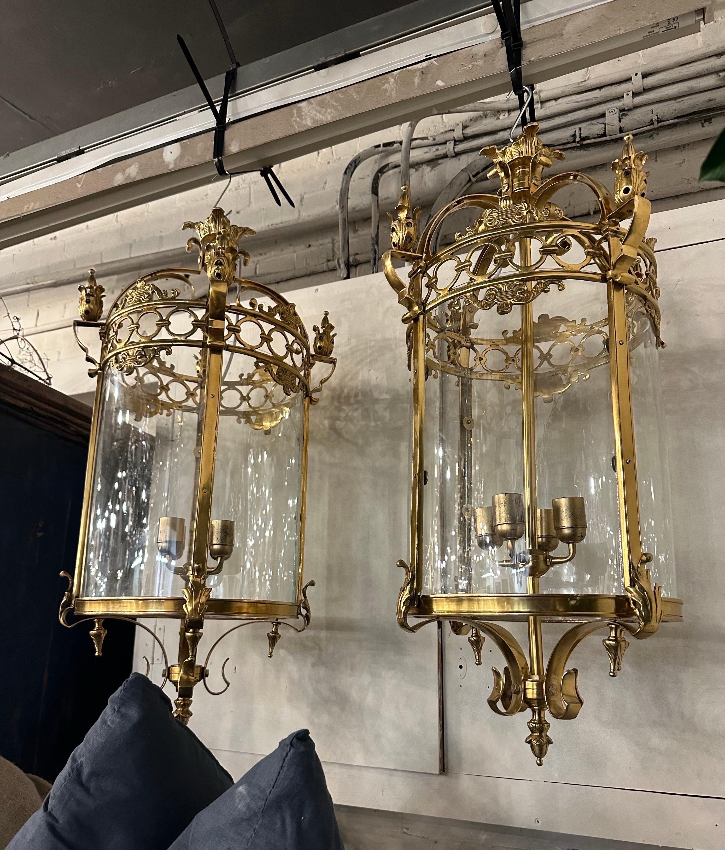 Brass Matching pair of mid century, Dutch royal lanterns  For Sale