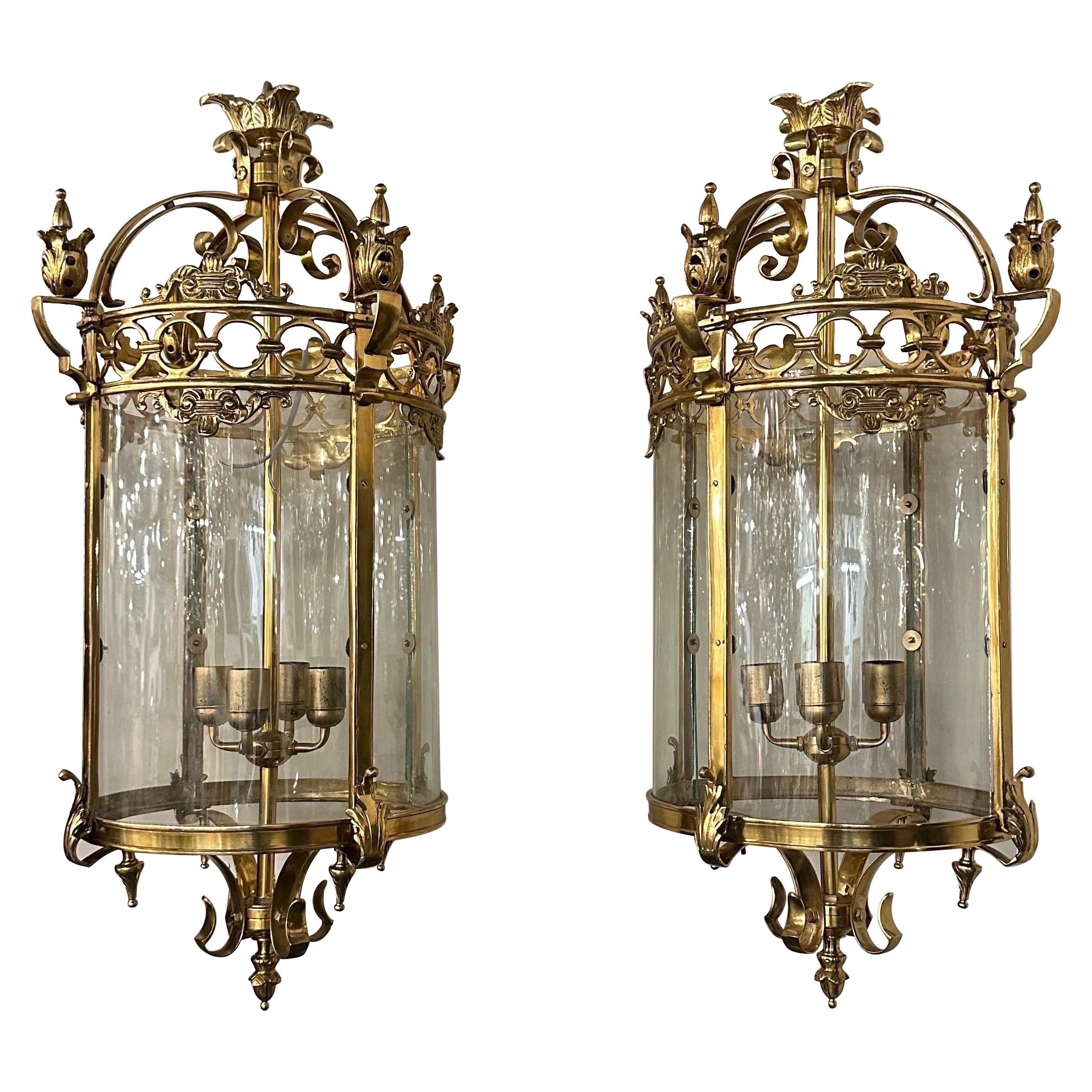 Matching pair of mid century, Dutch royal lanterns For Sale
