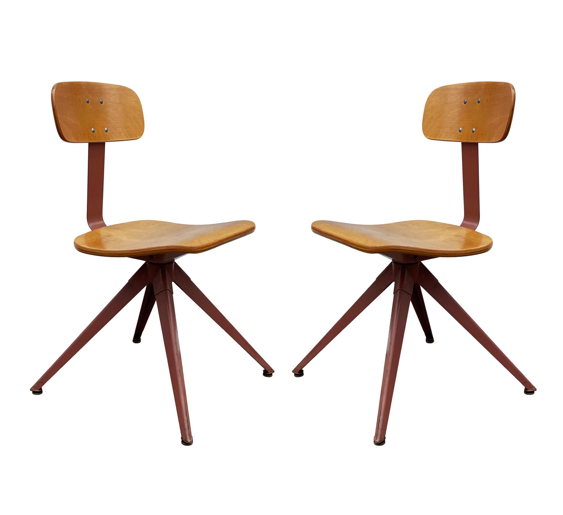 American Matching Pair of Mid Century Industrial Modern Steel & Bent Wood Side Chairs For Sale