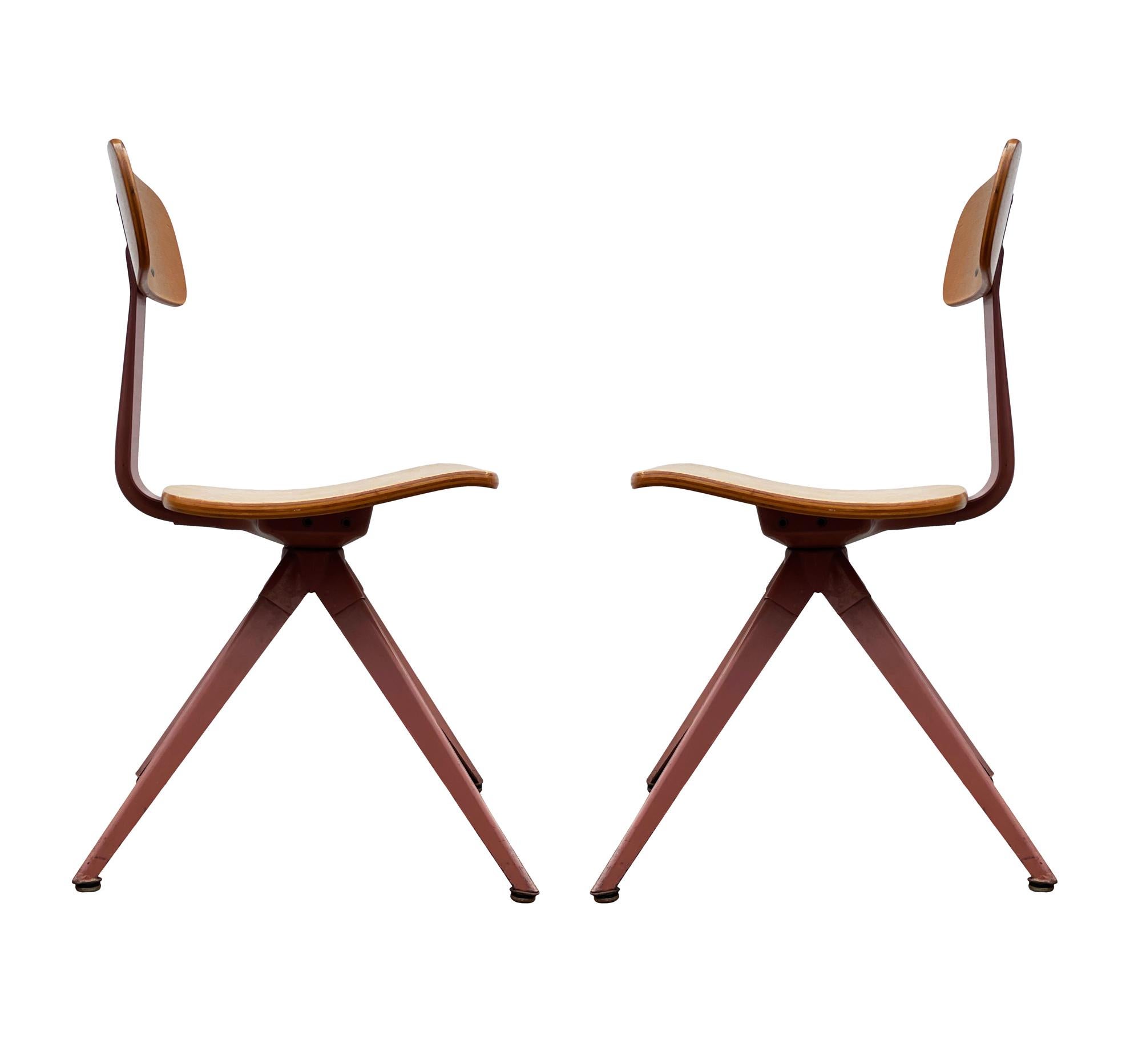 Mid-20th Century Matching Pair of Mid Century Industrial Modern Steel & Bent Wood Side Chairs For Sale
