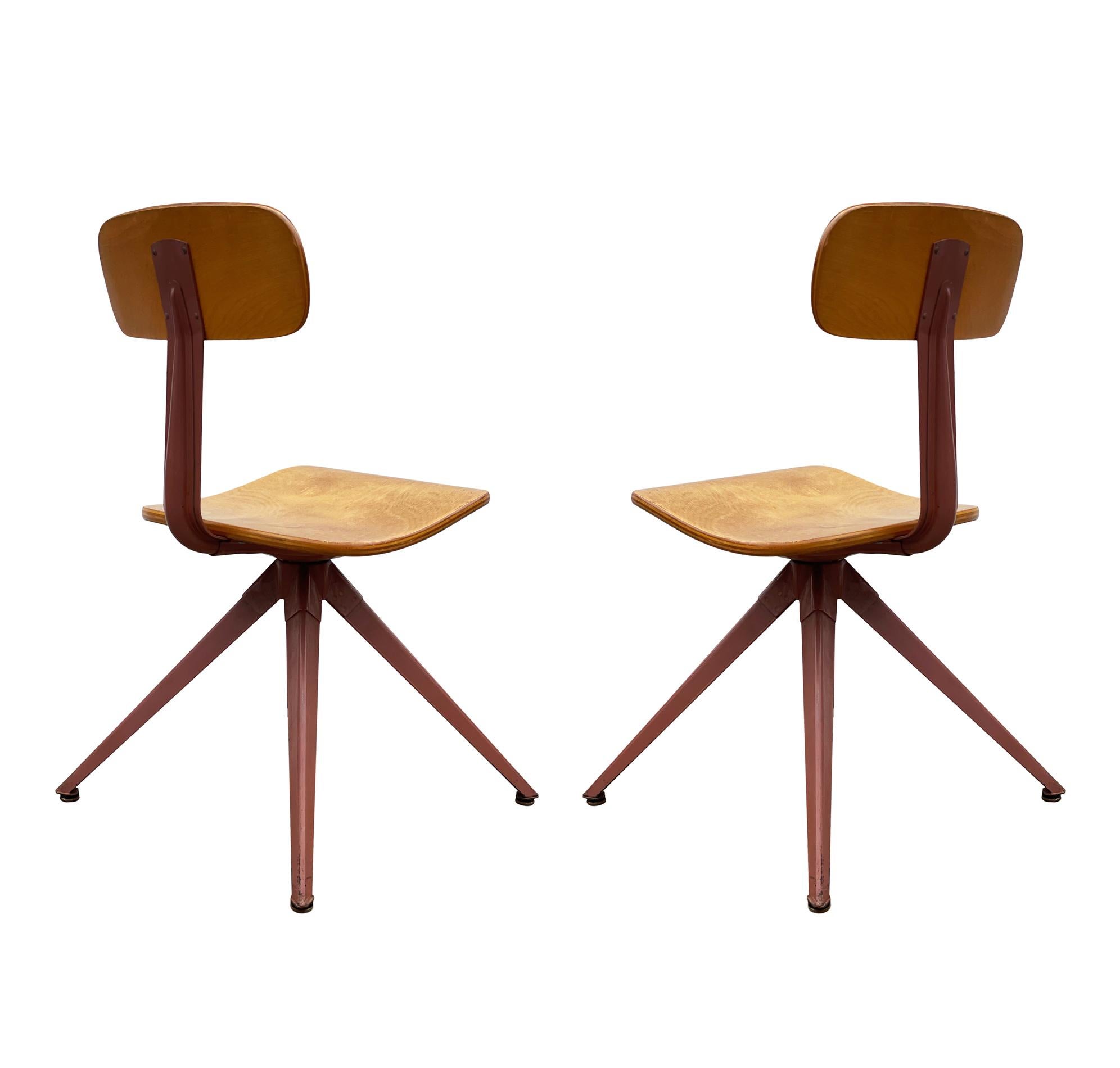 Matching Pair of Mid Century Industrial Modern Steel & Bent Wood Side Chairs For Sale 4