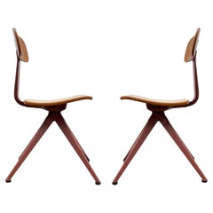 Matching Pair of Mid Century Industrial Modern Steel & Bent Wood Side Chairs
