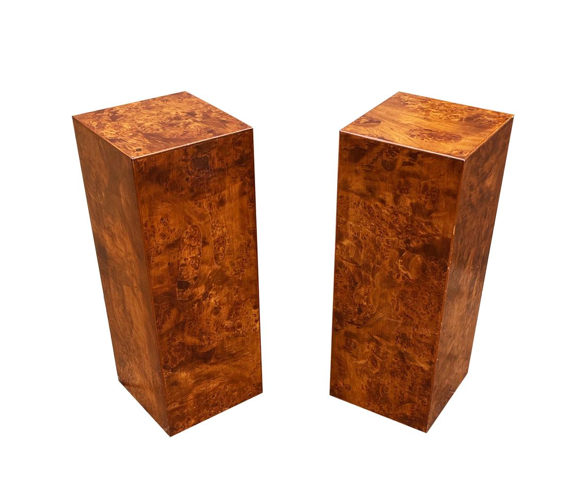 Matching Pair of Mid-Century Italian Modern Burl Pedestals or Tables 1