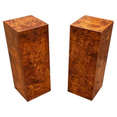 Matching Pair of Mid-Century Italian Modern Burl Pedestals or Tables