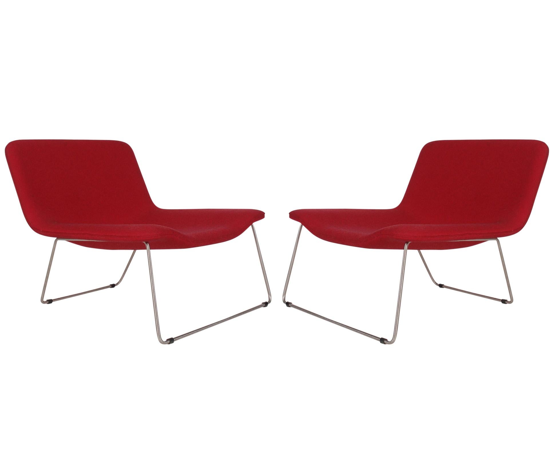 Post-Modern Matching Pair of Midcentury Italian Postmodern Red Lounge Chairs by Cappellini For Sale